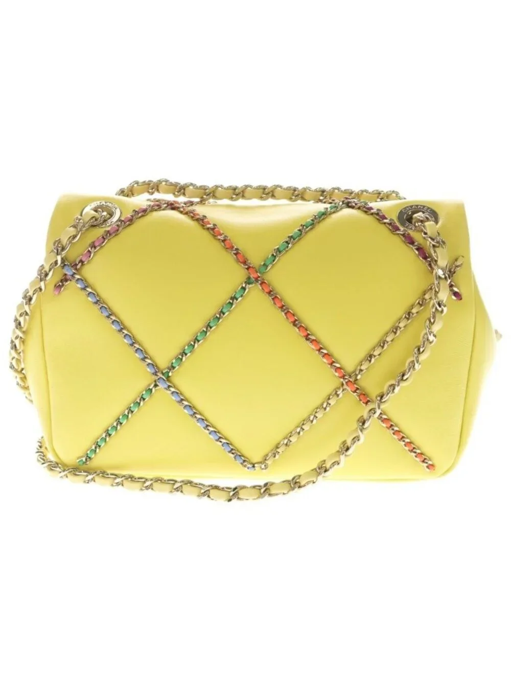 Chanel CC Logo Lambskin Flap Chain Shoulder Bag Yellow